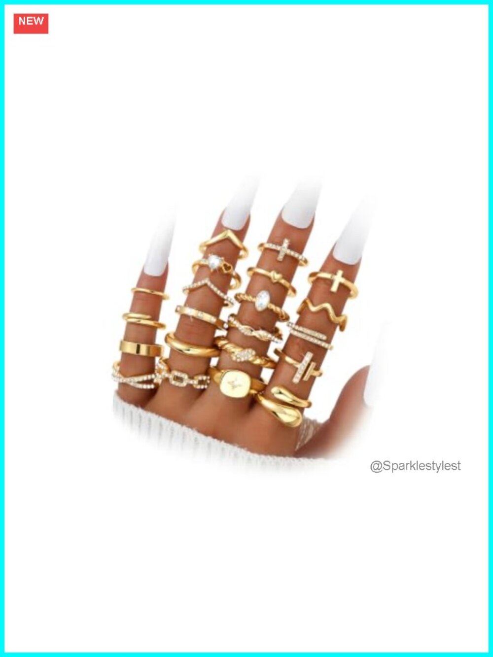 21pc Gold Plated Stacking Rings Set Women Chunky Crystal Finger Rings